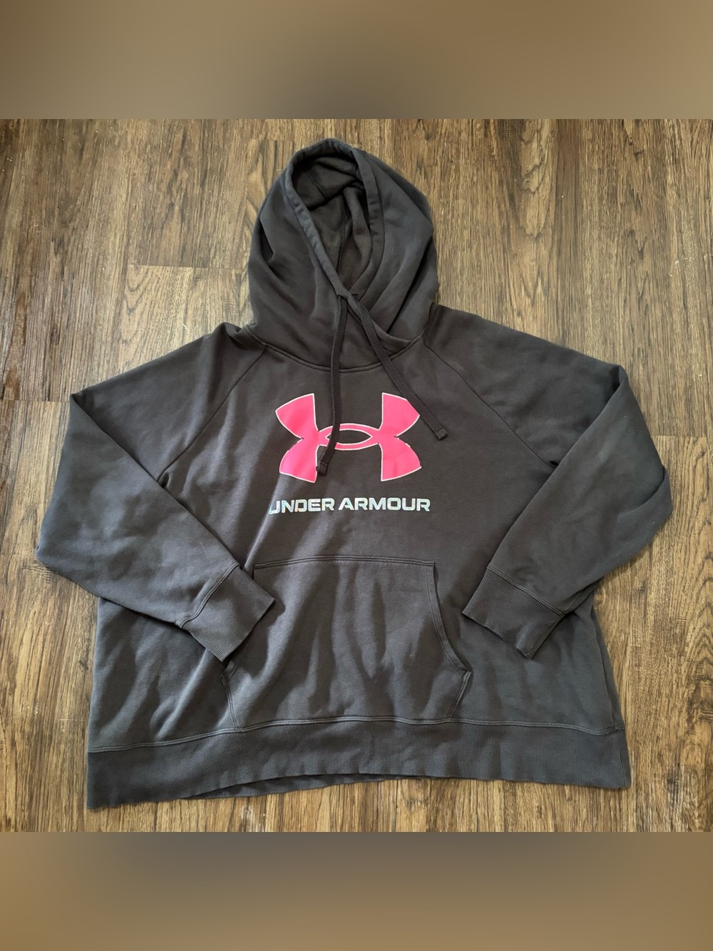 Under Armour Pink Gray Logo Fleece Pullover Hoodie 3XL Loose Fit